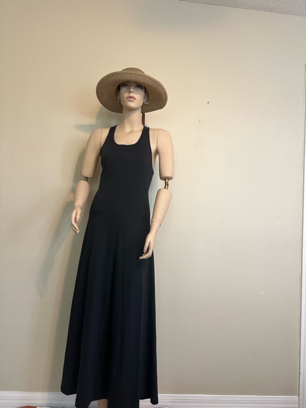 Vintage Geary Roark KAMISATO Black Cotton Maxi Dress Cross Back Size